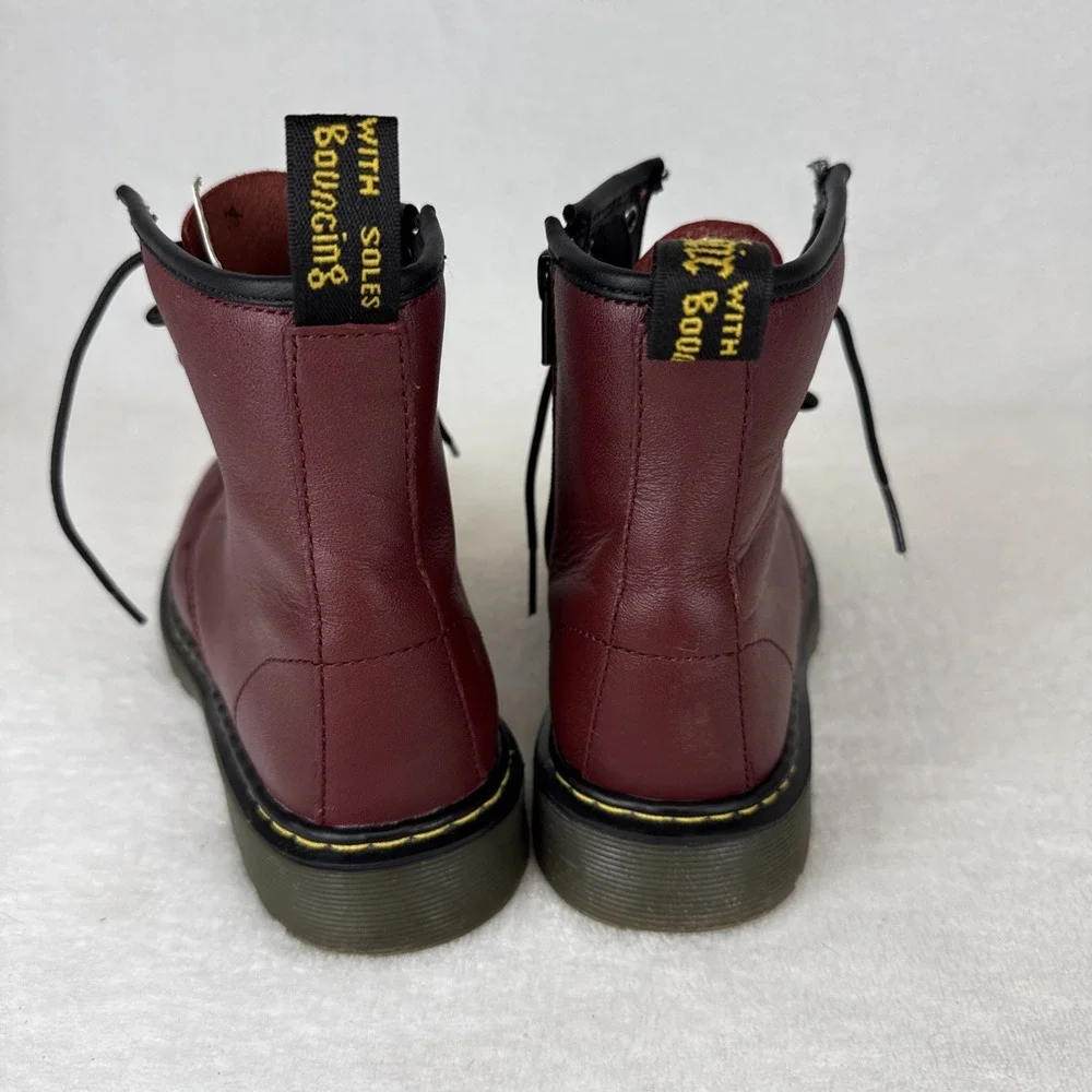 Dr Martens Air Wair Delaney Girls Combat Boots Youth 4 Burgundy Faux leather
